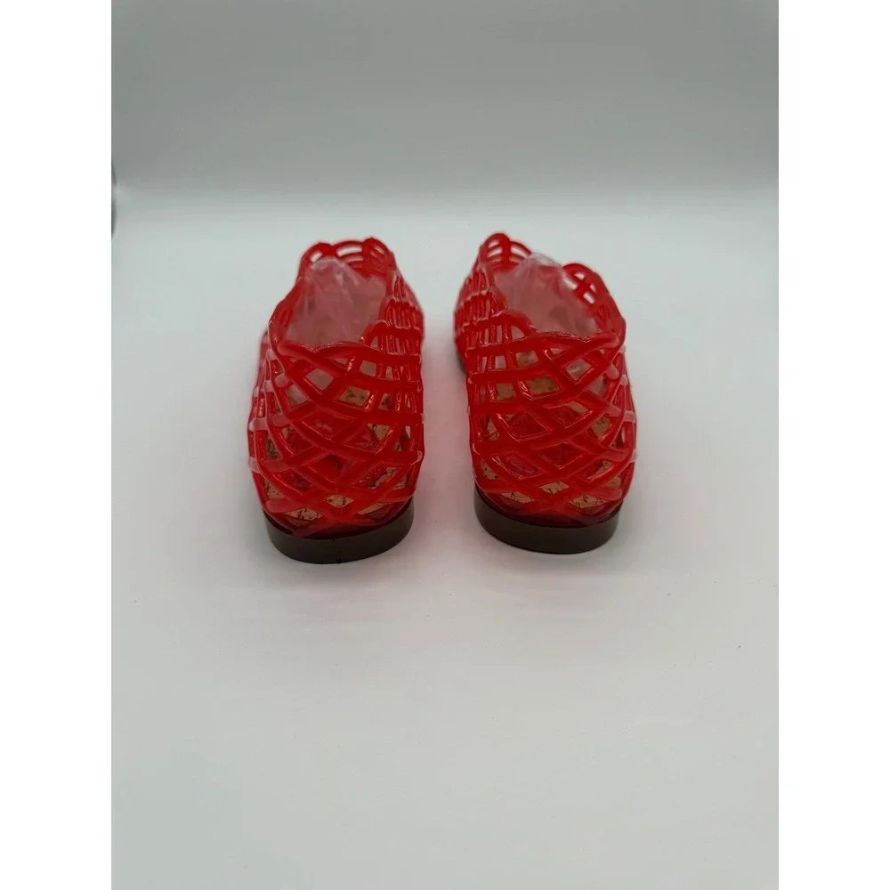 Woven Red Jelly Flats Women Lattice Slip On Summer Shoes Size 7